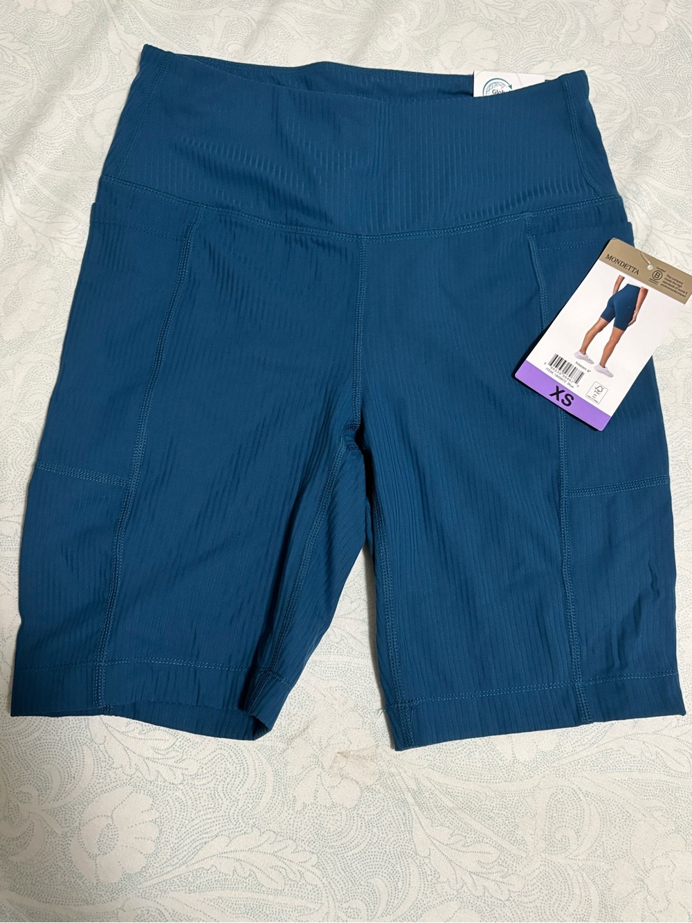 Mondetta Ribbed High-Waist Bike Shorts in Deep Teal
